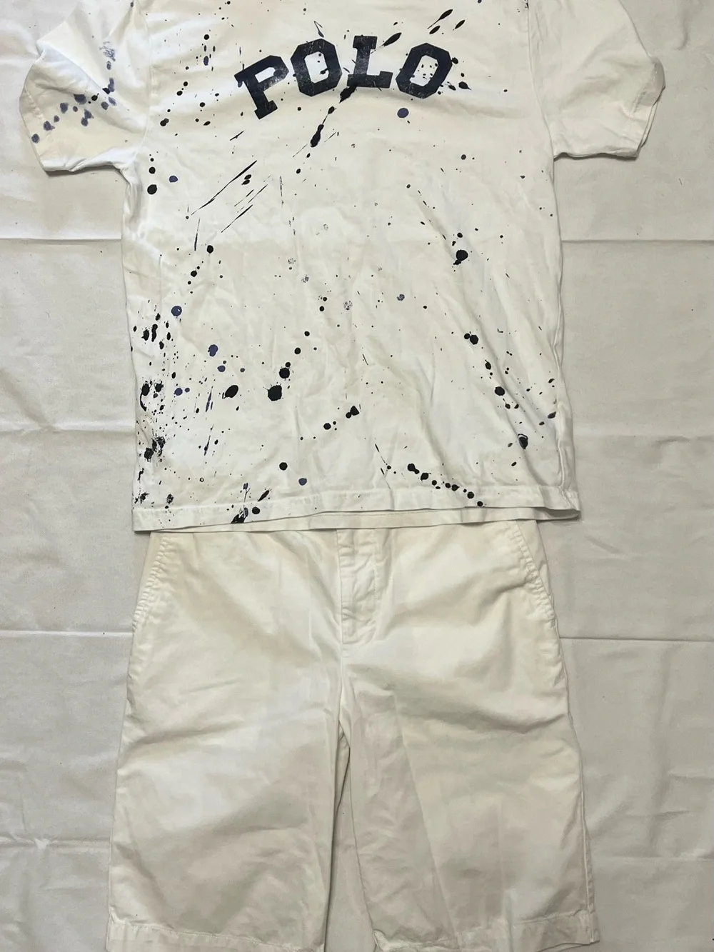 Polo Ralph Lauren boys outfit set sz 14 L14-16 paint splatter Tee chino shorts